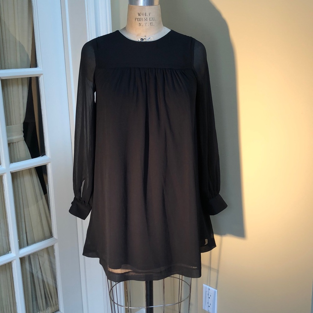 A-line, organza sleeve, black mini